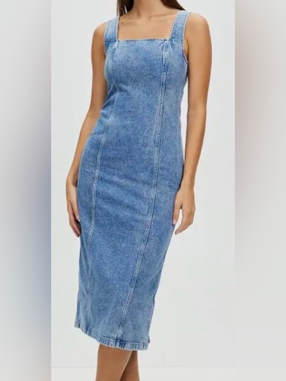 Abercrombie & Fitch Dress Womens XL Blue Denim Colomn Bodycon Midi Square Neck - Picture 8 of 13